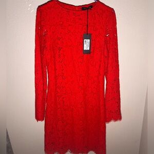 Guess by Marciano Red Long Sleeve Lace Dress